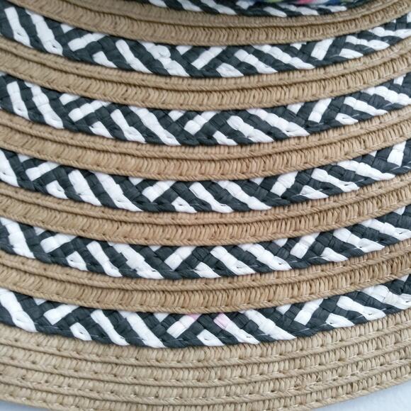 Steve Madden White Black Paper Straw Khaki Sun Hat Wide Brim One Size - Picture 10 of 10